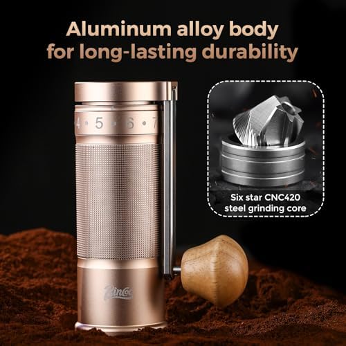 Bincoo Manual Coffee Grinder Manual Foldable Handle– Espresso Hand Coffee Grinder Burr,Compact and Portable for Home/Travel/Camping(Champagne) - Image 4