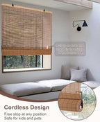 36" W x 72" H Cordless Bamboo Roller Shades for Interior, Camel - Image 2