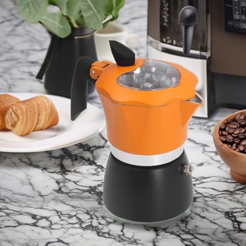 CHICIRIS Coffee Pot, 1 Cup 150ml/5 Ounce, Stovetop Espresso Maker, Italian Coffee Maker, Glass Top Pot Coffee Maker, for Italian and Cuban Café Brewing (Orange and Black) - Image 5