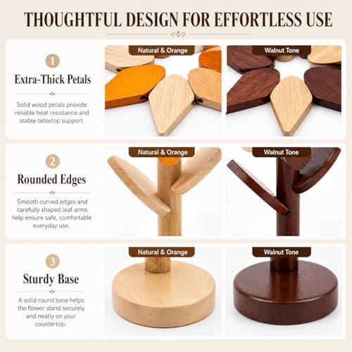 Sunflower Trivets for Hot Dishes, 5Pc Wooden Tree Trivet Stand Set - Image 4