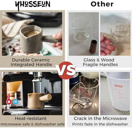 YHOSSEUN YHOJOY Double Spouts Measuring Cups, Ceramic Espresso Cup with Handle, Measuring Espresso Shot Milk Cup 3 Oz - Image 4