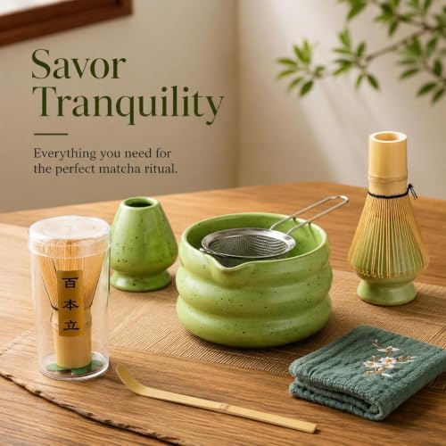 MULTIVEX-Matcha Whisk and Bowl Set 7 Piece Pack, Japanese Style Tea Ceremony Kit with Bowl, Whisk and Accessories for Home Tea Preparation Use - Image 6