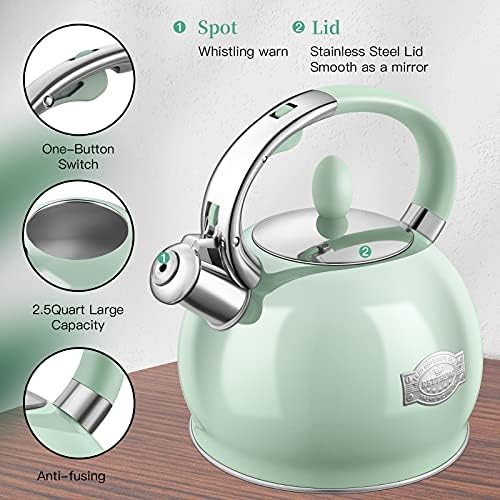 Tea Kettle Stovetop, 2.64 Quart Food Grade Whistling Tea Pot, Mint Green - Image 4