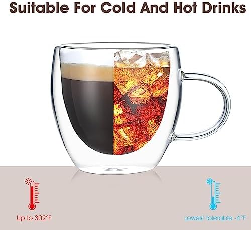 VENVENWEAVS Espresso Cups Set Of 4,Double Wall 5OZ Hand Blown coffee Shots Glass,Espresso Coffee Mugs In Gift Box,Perfect For Espresso,Latte,Cappuccinos,Tea Bag,Juice (Pack of 2) - Image 5