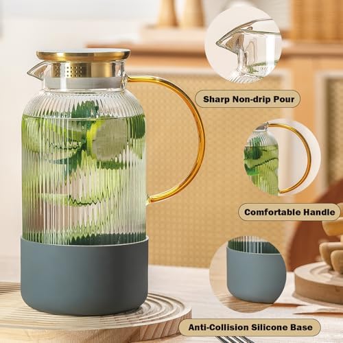 Buaic 2 PACK Glass Pitcher with Lid, 68 oz Glass Carafe with Silicone Base - Image 3