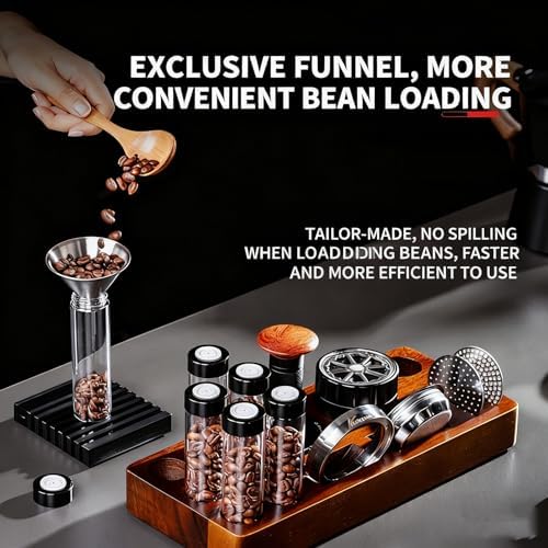 Single Dose Coffee Bean Storage, Wooden Coffee Bean Display Stand, with Funnel and One-Way Exhaust Valve, 6 Glass Tubes, 22-25g Capacity, for Pantry Bar Retail Kitchen - Image 3