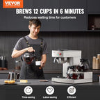 VEVOR 12 Cups Commercial Drip Coffee Maker, Coffee Maker Machine with 3 Glass Carafes and 3 Warmer Plates, Stainless Steel Pour Over Coffee Brewer for Restaurant, Office, Cafe - Image 2