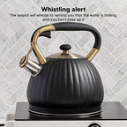 3.5L Black Stainless Steel Whistling Tea Kettle, Pumpkin Shape Stovetop Tea Pot, Large Capacity Fast Heating Teapot with Simple Touch, Unique Ergonomic Handle, Whistling - Image 3