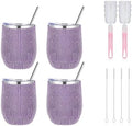 12 Oz Bling Wine Tumbler with Lid Straw and Brushs, 4 - Pack Insulated Wine Glass Tumbler Double-Wall Vacuum Stainless Steel Coffee Mug Sparkly Travel Cup for Beer Champaign Cocktail, Purple by Unknown