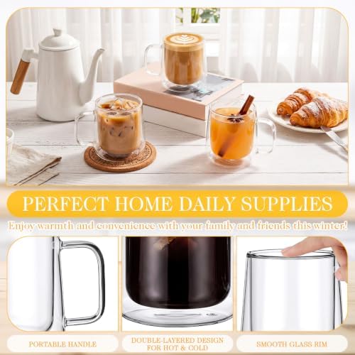 Patelai Glass Coffee Mugs Set of 4, 12 oz Clear Double Walled Coffee Cups Glasses Insulated Latte Mugs with Handle Espresso Clear Cups for Hot and Cold Beverages - Image 3