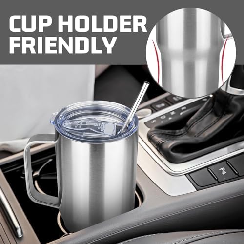 20 oz Tumbler with Handle Stainless Steel Insulated Coffee Mug Tumbler with Lid and Straw Double Wall Vacuum Insulated Coffee Mug Leak Proof Travel Mug Tumbler for Hot and Cold Drink (Silver,4pack) - Image 6