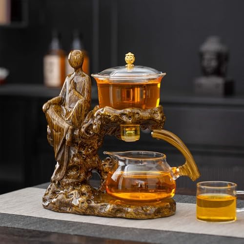 Zurucily Semi Automatic Teapot Set, Glass Teapot Set with Strainer Kungfu Tea Sets (Meditation-brown) by zurucily