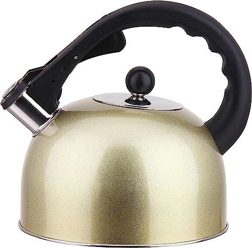YBM Home Stainless Steel Stovetop Whistling Tea Kettle 3L with Handle, Induction Compatiable - Gold by YBMHome