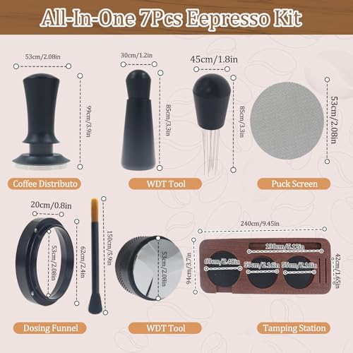 Hedday 7 PCS Espresso Accessories Set, 54mm Coffee Tamper Tools Kit - Image 2