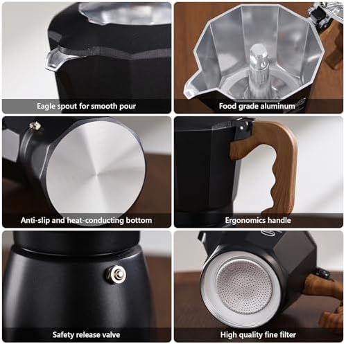 Stovetop Espresso Maker - Italian Coffee Maker for Gas & Electric Stove,Small Moka Pot for Italian and Cuban Café Brewing,2 Espresso Cups, Portable - Image 6