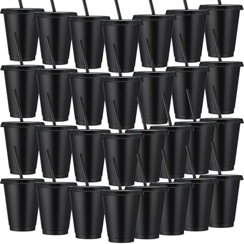 Sieral 60 Pack Reusable Plastic Cups with Lids Straws,Black by Sieral