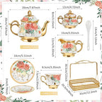 22 Pcs Vintage Porcelain Tea Sets for 6, White Rose Floral - Image 2