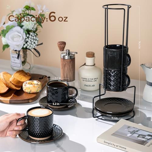 GBhome 6 OZ Coffee Mugs with Saucer and Stand, Ceramic Espresso Coffee Cup - Image 3