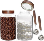 Glass Coffee Jars Spice Jar Round Storage Canister with Wooden Lid Clear Glass Food Jar for Pantry Sugar Tea Coffee Bean Spice Nuts Cookies Bath Salts (2300ml/77oz-2PACK(with spoon) by Patoper
