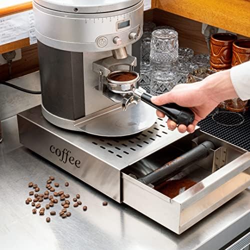 Restaurantware Restpresso 13.5 x 9.75 x 3.75 Inch Espresso Knock Box 1 Vented Coffee Knock Box - Detachable Drawer Silicone Knock Bar Silver Stainless Steel Coffee Grounds Knock Box Durable - Image 5