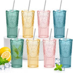 8 Set Vintage Tumbler with Lid and Straw, Iced Coffee Cup, Mixed Color by Acellegic