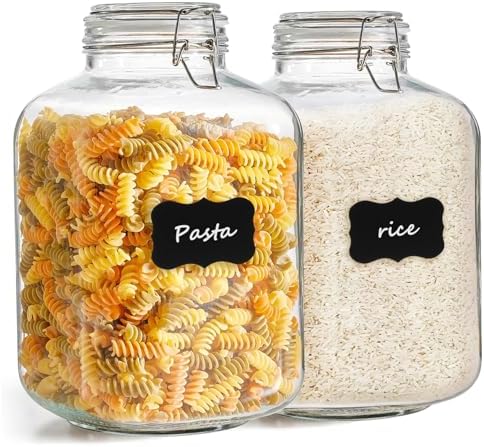 ComSaf Square Glass Jars with Airtight Lid 1.3 Gallon 2 Pack Large Canister by ComSaf