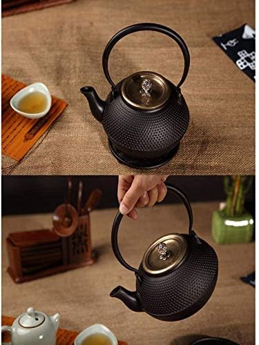 1250ml Teaware Japanese Tetsubin Tea Kettle Cast Iron Hobnail Teapot with Brass Lid Silver Button, for Loose Leaf Tea, Black - Image 4