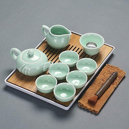Chinese celadon exquisite ceramic tea set kettle tea cup plastic tray porcelain tea set travel tea set best gifts-D (I) by Unknown