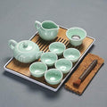 Chinese celadon exquisite ceramic tea set kettle tea cup plastic tray porcelain tea set travel tea set best gifts-D (I) by Unknown