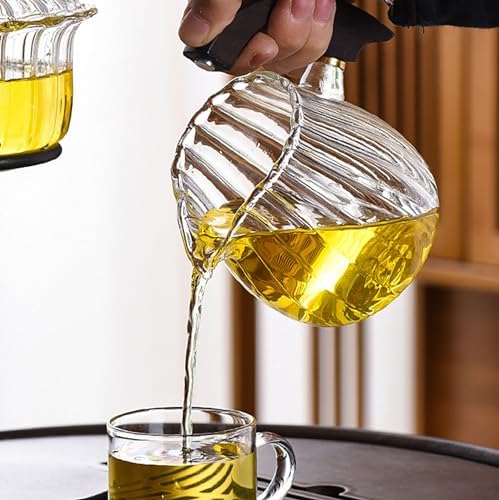 YUDIZWS Lazy Kung Fu Glass Tea Set Semi Automatic Tea Set I Glass Teapot with Infuser for Magnetic Water Flow Wooden Glass Teapot Set Excellent Gift for Tea Lovers,A - Image 4
