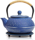 Juvale Cast Iron Teapot with Infuser - Blue, 27 oz (800 mL) - Stovetop Tea Kettle for Loose Leaf Tea - Includes Stainless Steel Infuser & Trivet by Juvale