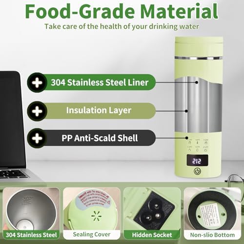 Green Travel Electric Kettle with LCD Display, 6 Temperature Settings, 450ml / 15.2oz, 304 Stainless Steel, Auto Shut-Off and Dry Boil Protection, Compact and Portable Electric Kettle - Image 4