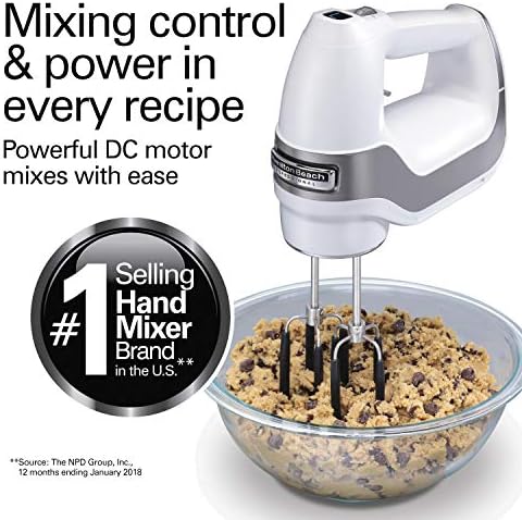 Hamilton Beach Professional 7-Speed Digital Electric Hand Mixer with High-Performance DC Motor, Slow Start, Snap-On Storage Case, SoftScrape Beaters, Whisk, Dough Hooks, White (62656) - Image 2
