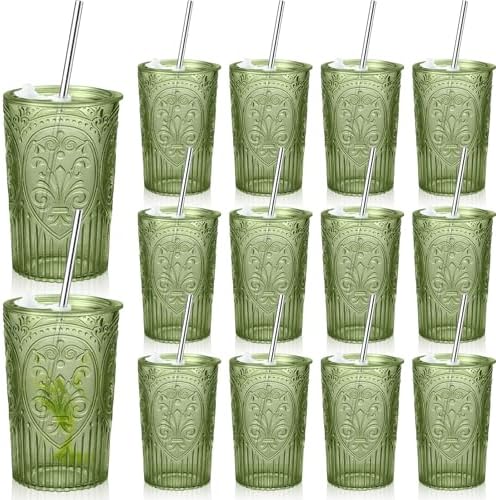 Wiwiqing 12 Set 16oz Vintage Tumbler with Lid and Straw Bulk, Green by Wiwiqing