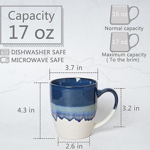 Bosmarlin Ceramic Coffee Mug Set of 4, 17 Oz, Coffee Cups with Big Handle, Microwave Safe, Unique Reactive Glaze - Image 2