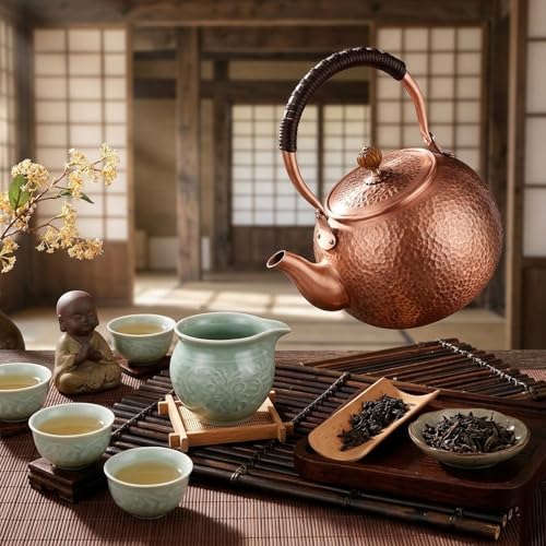 copper tea kettle, tea kettle, tea pot, stovetop, handmade, thick, whistling tea kettle, stove top, teapot for stovetop (copper,1.2L) - Image 2