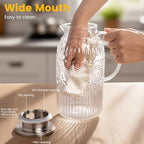 Bandesun Vintage Glass Pitcher with Lid, 101oz/ 3 Liter Water Pitcher with Handle for Fridge Heat Resistant Borosilicate Water Jug, Carafe for Hot/Cold Coffee, Tea,Beverage 1Pack - Image 3