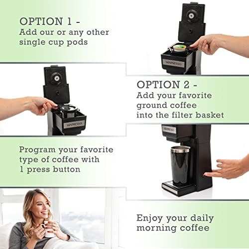 Mixpresso Coffee Maker Single Serve For Ground Coffee & Compatible With K Cup Pods, With 14oz Travel Mug & Reusable Filter For Home, Office & Camping. - Image 4