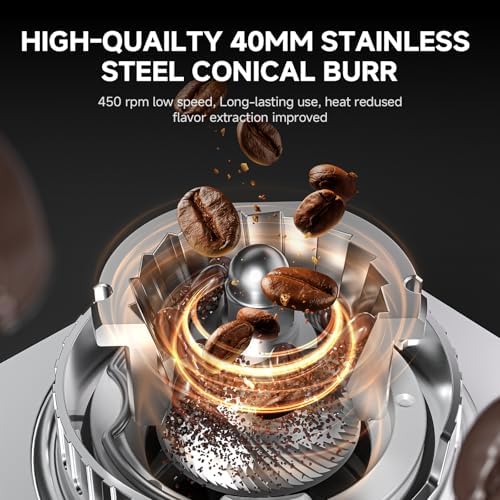 AMZCHEF Electric Coffee Grinder with Large Bean Hopper, 45 Adjustable Grind Settings, Conical Burr Mill, Digital Timer, Anti-Static Design for Home and Office Coffee Stations - Image 2