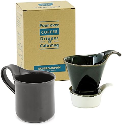 ZEROJAPAN DMZ-16 AGN/BK Coffee Dripper L & Cafe Mug with Tray Black Gift Set by ZEROJAPAN