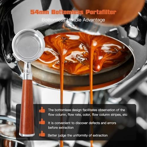 For Gaggia Classic/Pro: 58mm Commercial Bottomless Portafilter Kit with Mahogany Wood Handle & Stainless Steel Basket | Espresso Machine Replacement & Upgrade - Image 5