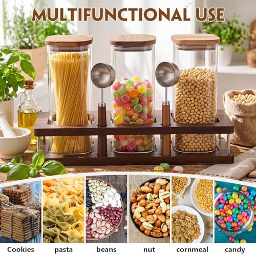 Suclain 3 Pcs 34 oz Glass Coffee Grounds Container with Shelf Glass Coffee Bean Storage Canisters with Airtight Lid and Measuring Spoon Food Storage Jars for Kitchen Sugar (Delicate Style) - Image 5