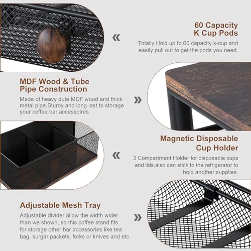 TQVAI K Cup Holder - 60 Capsule Capacity 2 Tier Sliding Pods Storage Drawer with Disposable Cups & Lids Holder, Coffee Bar Station Organizer for Countertop, Black - Image 7