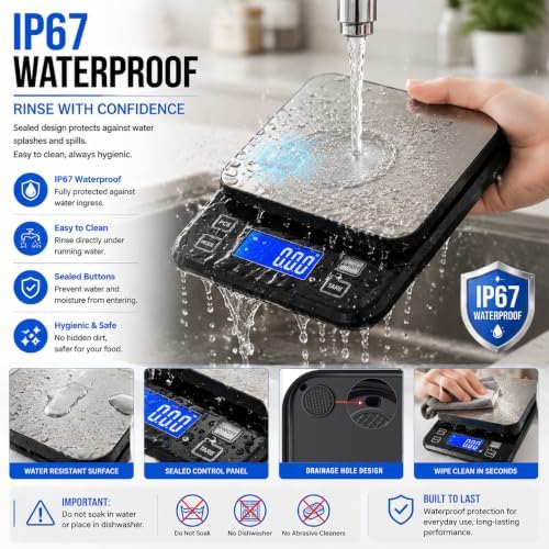 Waterproof Digital Kitchen Scale 0.001oz/0.1g Precision, Stainless Steel Electronic Scale with 3 Power Options (Rechargeable/AAA/Built-in), 10 Units Conversion, Smart Standby, 22lb/10kg Capacity - Image 2