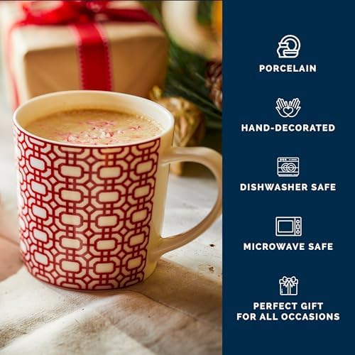 Caskata Newport Garden Gate Crimson Oversized Mugs Set of 4 | High-Design Lead-Free Porcelain Mug Set for Entertaining or Everyday | Unique Party Mugs for Wedding or Birthdays | 14 oz - Image 3