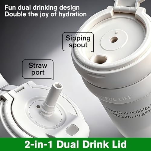 MUHAN 30oz Insulated Tumbler with Handle, Stainless Steel Water Bottle, Travel Mug (Moon White-316 stainless steel inner（Lid+tea strainer+Straw+handle）, MUHAN 30oz Insulated Tumbler with Handle) - Image 4