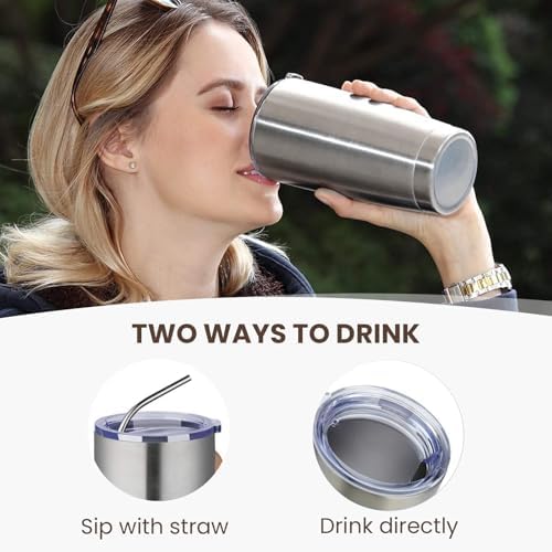 MEWAY 20oz Tumbler 4 Pack Double Wall Vacuum Insulated Travel Mug Bulk, Stainless Steel Tumblers with Lid and Straw, Durable Powder Coated Coffee Cups for Cold & Hot Drinks (Silver, 4) - Image 3