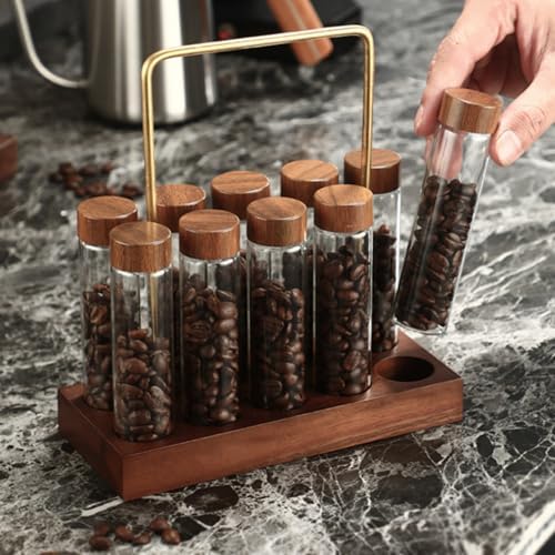 Glass Coffee Bean Storage Tube Sealed Jar with Wooden Stand, for Grounds - Image 5