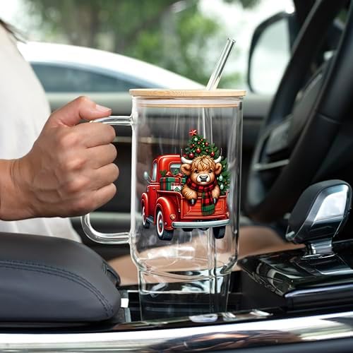 Sip-Sip Hooray! Highland Cow Red Truck 40oz Glass Tumbler with Lid - Image 5