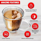 Jayour Fluted Double-Wall Glass Coffee Mugs | 15oz Latte & Cappuccino Mugs | Modern Ribbed Design - Set of 4 - Image 4
